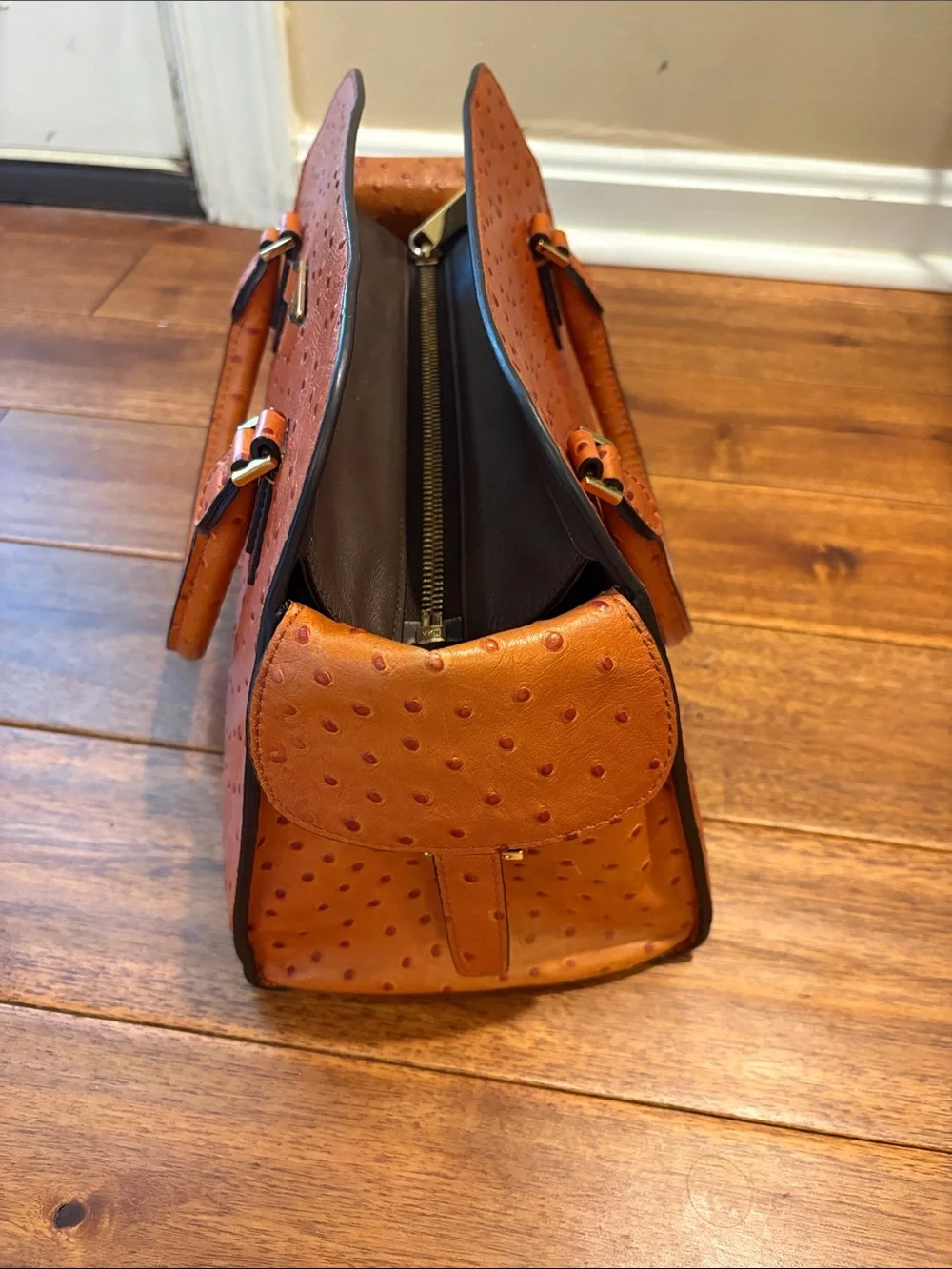 Michael Kors Burnt Orange Dome Satchel with Gold Hardware